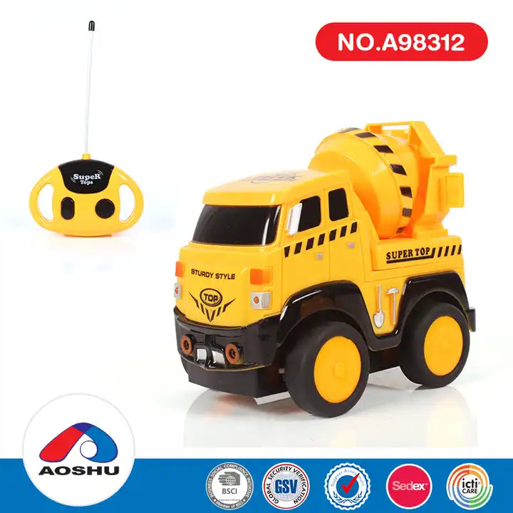 4 Channel Cartoon RC Dump Truck for Kids - Cement Truck Toy with Honking Sounds and Lights