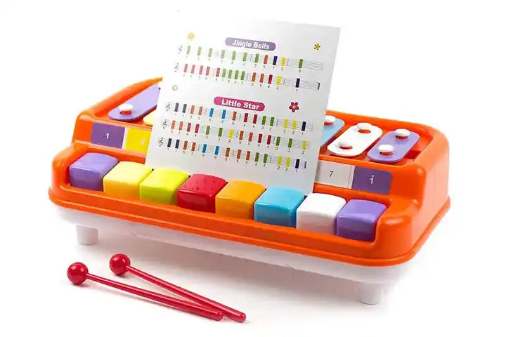 2-in-1 Piano Xylophone for Kids – Educational Musical Instrument Toy Set for Ages 3-6 with 8 Key Scales, Clear Tones, and Music Cards