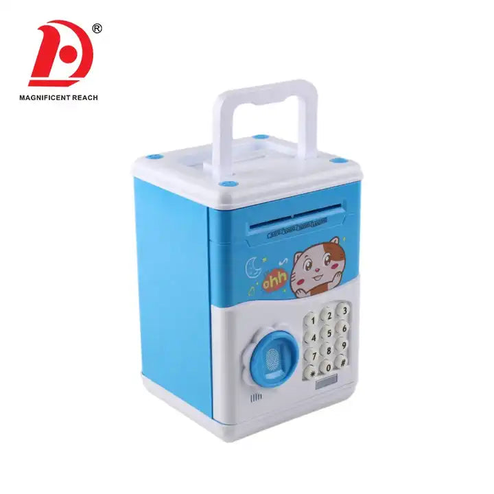 Kids Pretend Play Fingerprint Password Portable ATM Bank | Musical Cash Save Box Toy