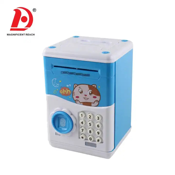 Kids Pretend Play Fingerprint Password Portable ATM Bank | Musical Cash Save Box Toy