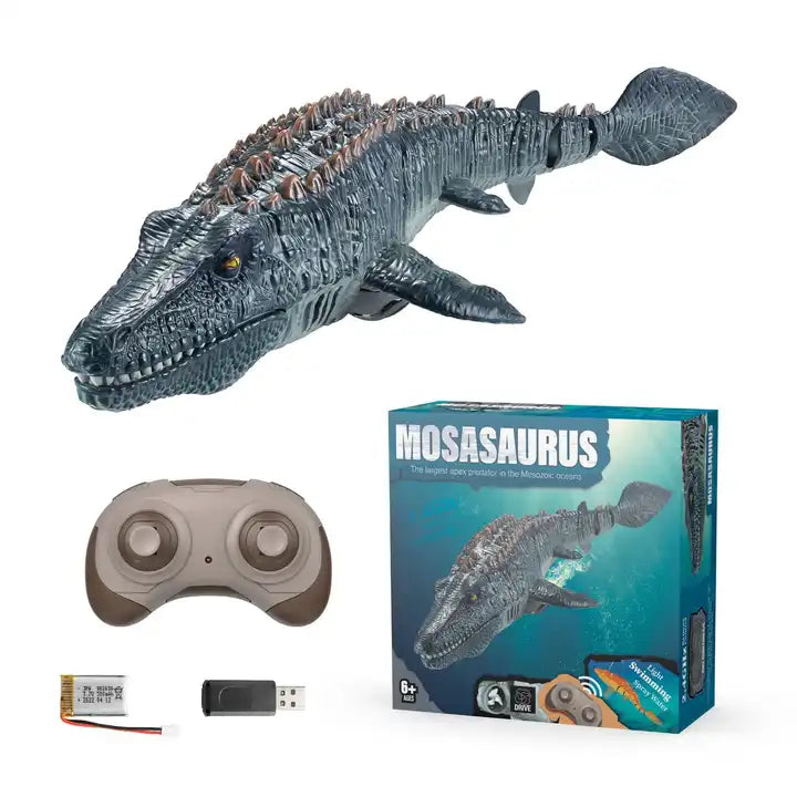 Electric Remote Control Mosasaur Water Toy - Swimming Spray & Swinging Action for Kids