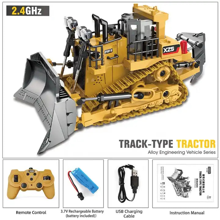 Samtoy 2.4G 1:24 Model RC Bulldozer - 9 Channel Engineering Construction Vehicle with Lights