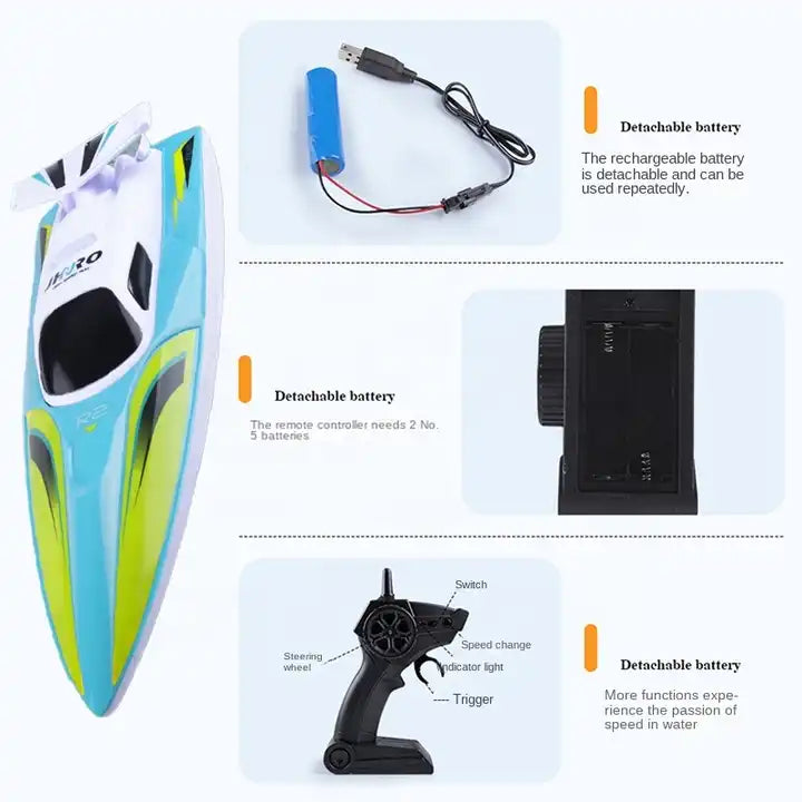 15KM/H High-Speed RC Racing Boat – Waterproof 2.4G Remote Control Boat Model for Pools and Lakes