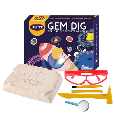 Gemstone Gold Digging Kit: Excavation Set for Kids ?? Discover 6 Natural Gemstones