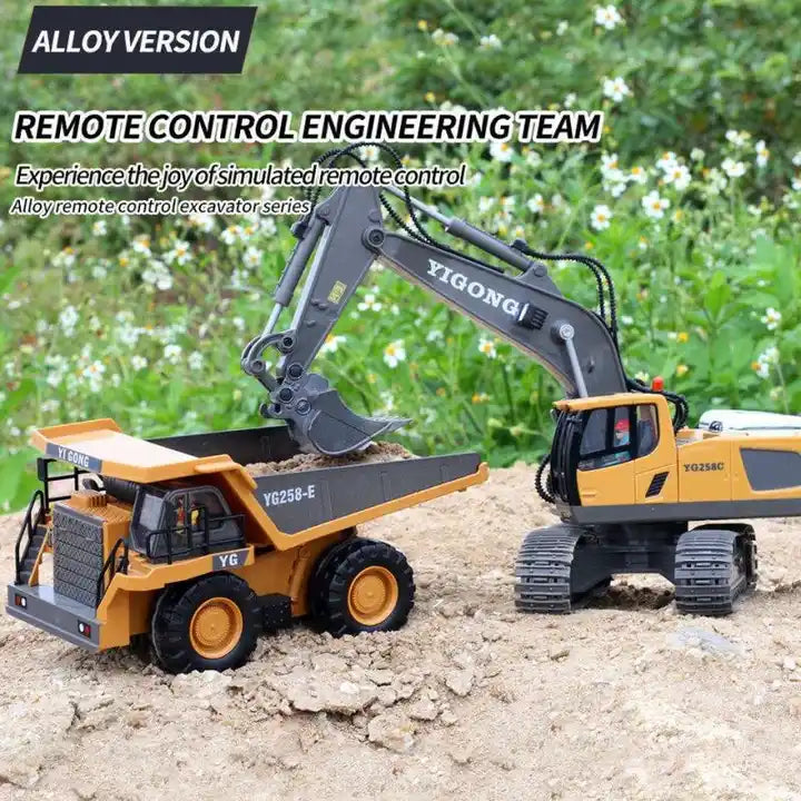 1:20 2.4G 11-Channel Alloy RC Excavator Toy - Radio Control Digger Set for Kids