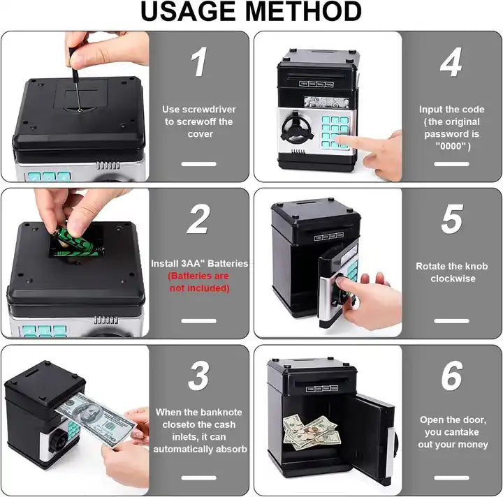 Mini ATM Auto Scroll Piggy Bank for Kids | Password-Protected Coin Saving Box