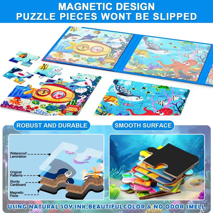 Magnetic Jigsaw Puzzle Book - Travel Puzzles for Kids | Educational Preschool Learning Toy