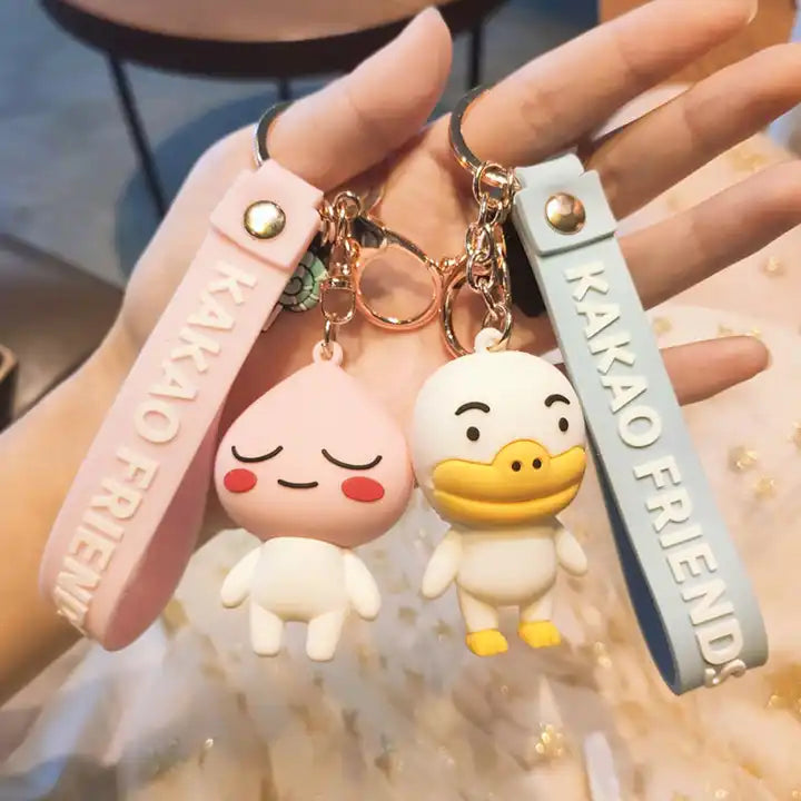 Kakao Dolls Keychain | Creative Soft Rubber Toy Key Ring Charm | Mobile Phone Strap & Bag Pendant for Kids and Couples