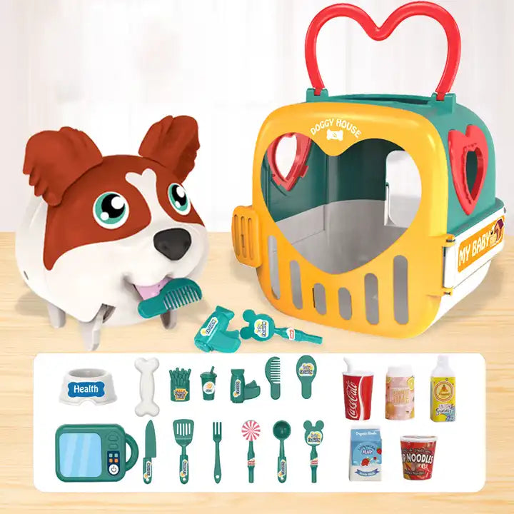 Custom Plastic Voice Remote Control Pet Cage | Role Play Game Doggy House with Sensing Food Toys & Accessories | Perfect Gift for Girls