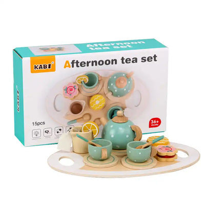 Kids Mini Wooden Kitchen Simulation Tea Toy Set - Afternoon Tea Cup Set for Girls | Role Pretend Play Wooden Toys for Toddlers