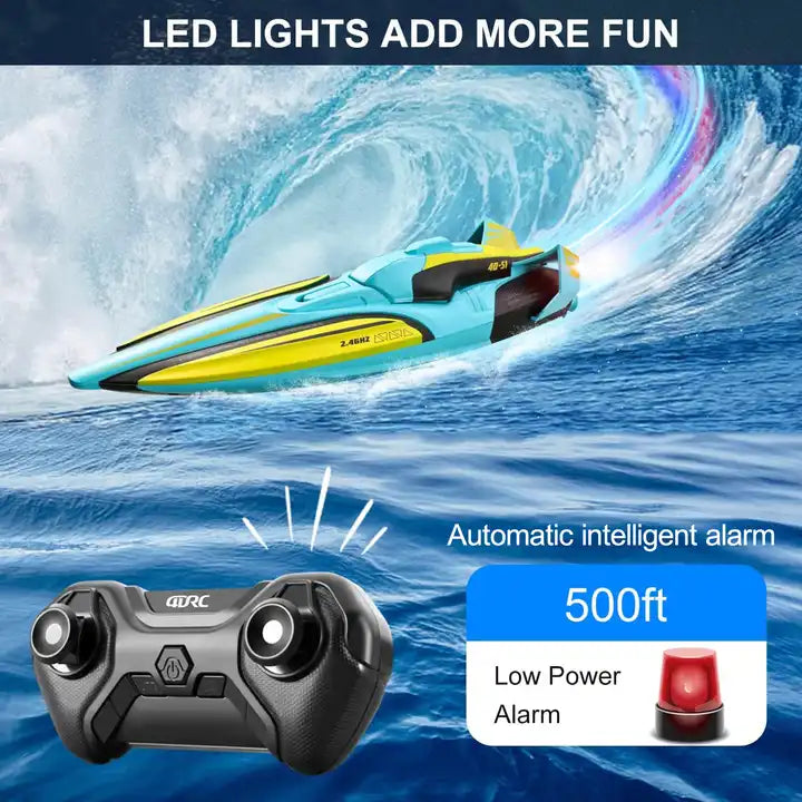 4DRC S1 Remote Control Speed Boat - Capsize Reset & Low Battery Alarm with 4-Channel 2.4GHz Racing RC Boat