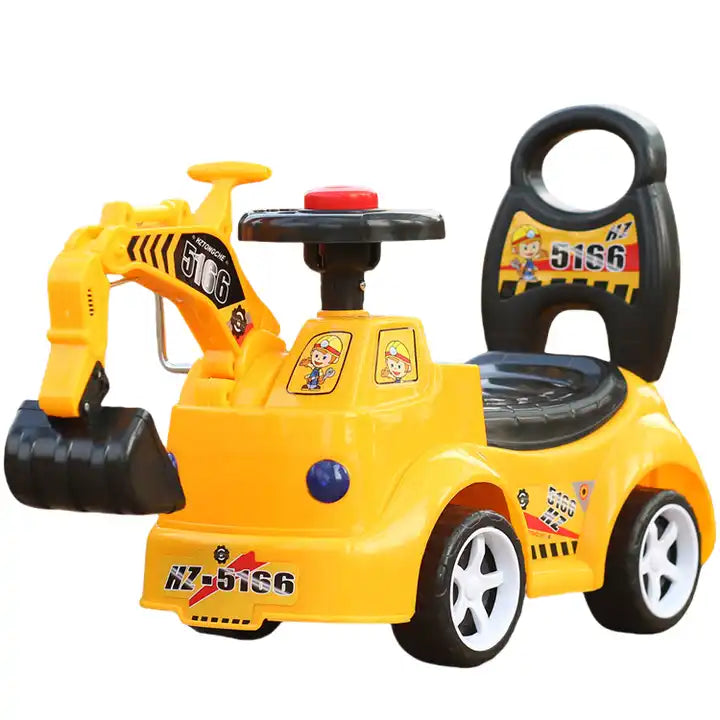 2-in-1 Cheap Plastic Ride-On Excavator Digger for Toddlers - Pedal-Free Mini Sliding Tractor with Music