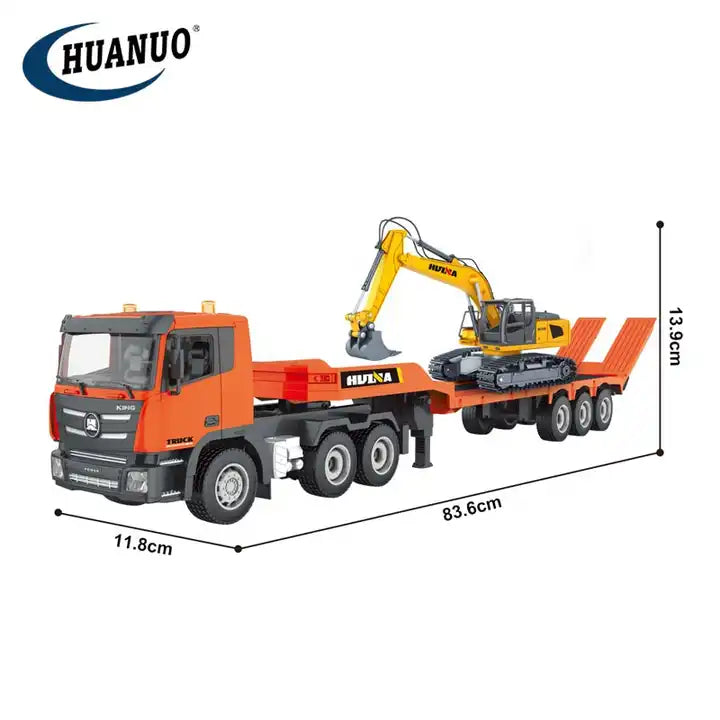 2in1 Semi-Alloy RC Platform Trailer Excavator Truck Set 1/24th 2.4G 9CH RC Trailer Digger Engineering Vehicle Toys