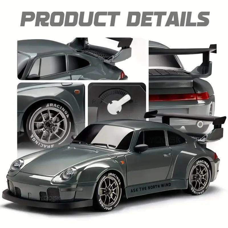 1:24 RC 4WD Porsche 911 GTR Drift Car - 2.4GHz Remote Control Racing Sports Car with Gyroscope & LED Lights