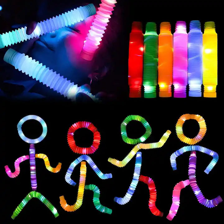 FTZ Trend Products 2024 Plastic Fidget Pop Tube Toys - LED Light Up Pipe Fidget Sensory Toys for Kids and Adults