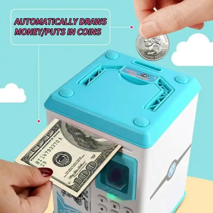 Electronic Saving Piggy Bank ATM | Fingerprint & Password Access Money Safe Box for Kids