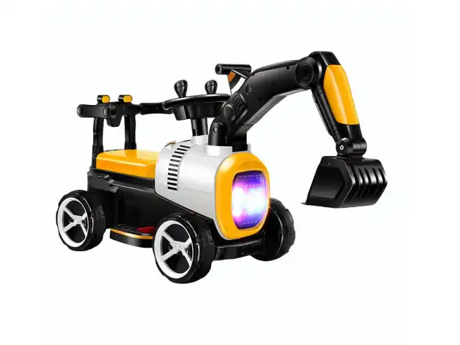 Kids Push Handle Electric Digger Tractor - 6V Sit-and-Ride Battery Powered Toy for Ages 2-7