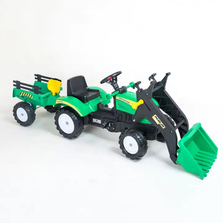 Kids Pedal Tractor Ride-On Toy Car - Excavator Tractor with Removable Digger