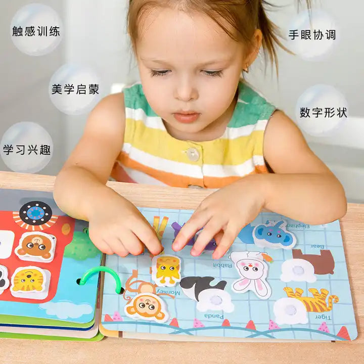 Montessori Wooden Busy Book for Kids - Early Education Animal & Traffic Learning Toy