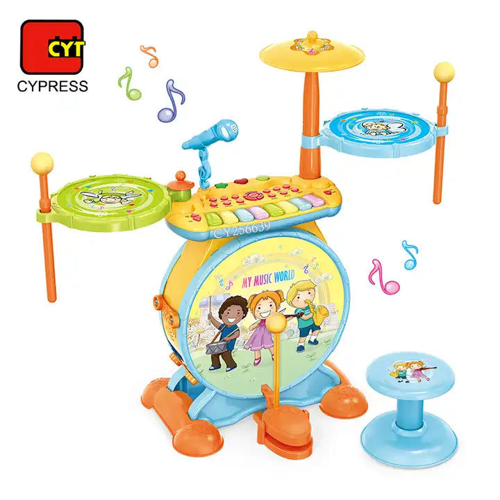 Kids Electronic Drum Set with Toy Microphone and Piano Keyboard – Educational Musical Instrument for Ages 3-8