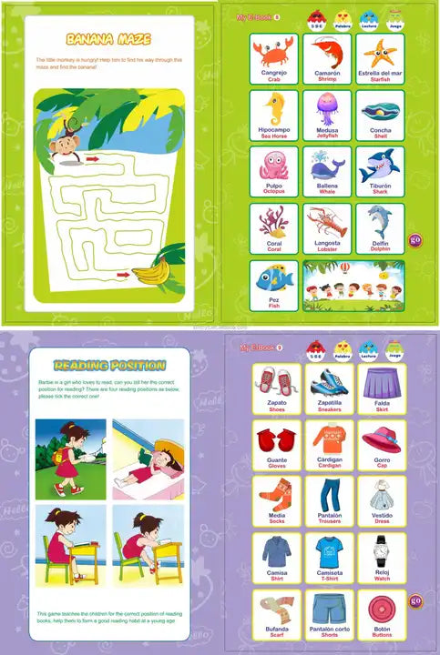 Kiddies Educational Toys For Kids 2023 English Spanish Alphabet Sound Language Learning E-Book Machine for Toddlers