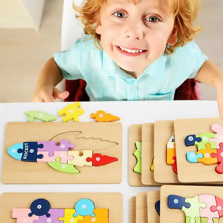 Montessori Cartoon Early Education Wooden Jigsaw Puzzle Board Game for Children