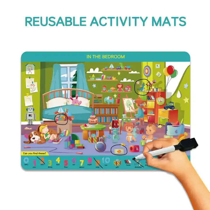 Search and Find Cards for Preschool Learning - Reusable Activity Mats Toy Books for Early Education