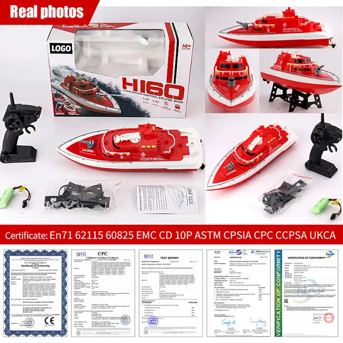 2.4GHz Dual Motor High-Speed Remote Control Boat - RC Fire Rescue Patrol Model with Spray Water