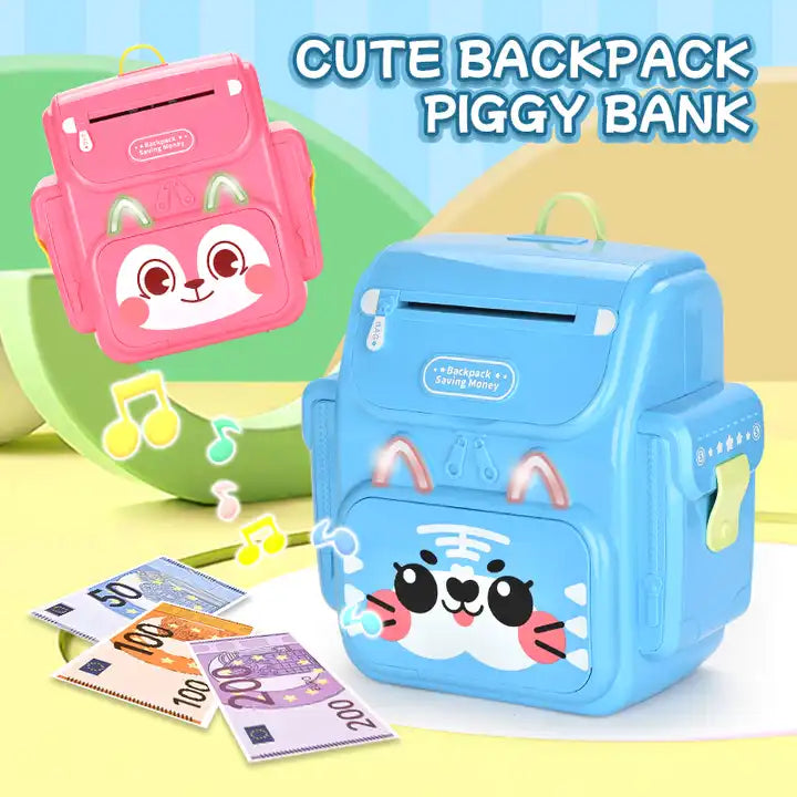 Kids ATM Toy | Cartoon Fingerprint Money Bank | Fun Backpack Piggy Bank for Savings