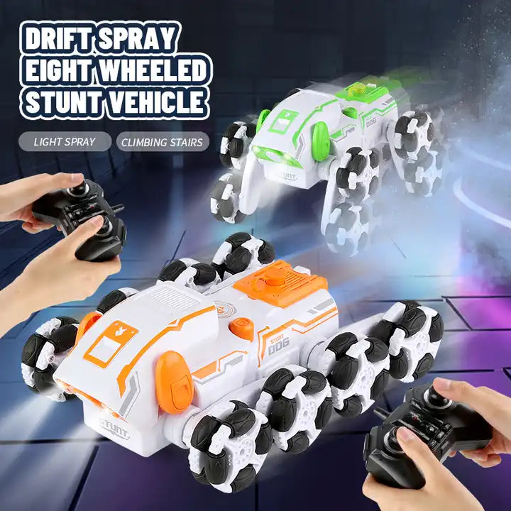 2023 8-Wheel Stunt Transforming RC Robot Dog Toy – Smart Spray Robot with Lights & Automatic Deformation