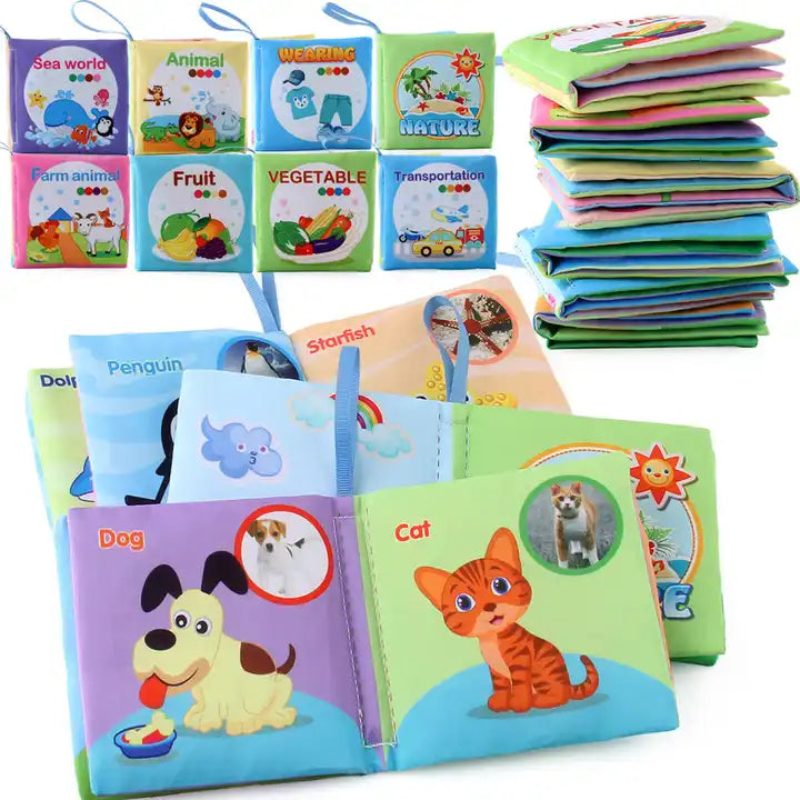 High Quality 3D Baby Early Learning Montessori Book Toy | 4 Pages, 8 Sides Soft Cotton Cloth Educational Book Set for Infants and Toddlers