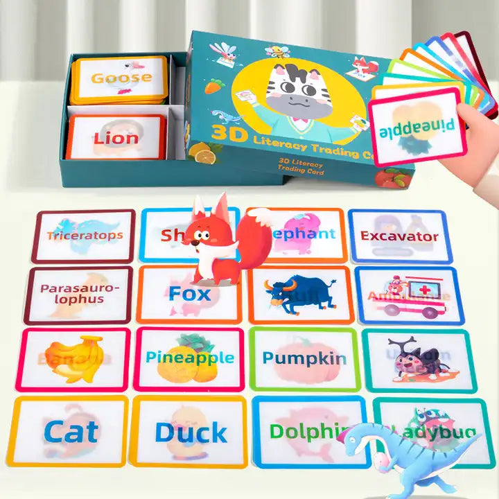 3D Visual English Words Cognitive Card - Literacy Learning Flash Cards for Toddlers