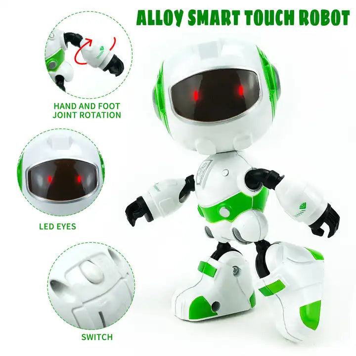 Green Alloy Metal Mini Talking Smart Robot - Intelligent Recording Electric Toy with Light and Sound