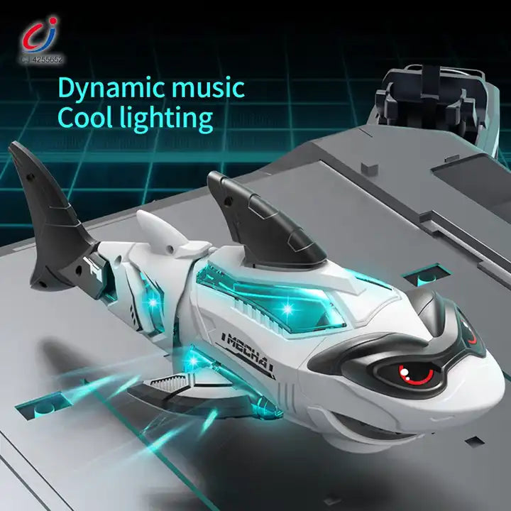 Kids Electric Robot Shark Toy with Tail Movement, Lights, and Music - Battery-Powered Universal Wheel Design