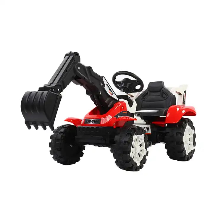 Kids Electric Pedal Digger Truck - Big Blue Ride-On Excavator Toy Tractor