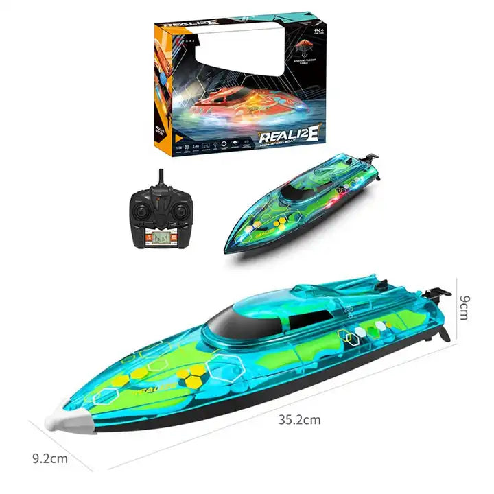 2.4GHz Electric High-Speed Racing Boat - RC Speedboat with Transparent Cover and LCD Power Level Display