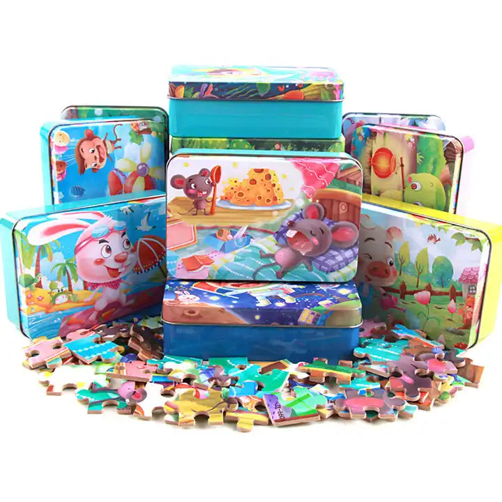 60-Piece Brain Puzzle Game in Iron Box Unisex Wooden Puzzle Toy for Kids Enlightenment Training