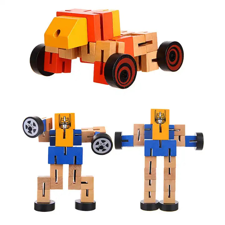 Mini Wooden Toy Car Robot Transformers – Small Car for Kids