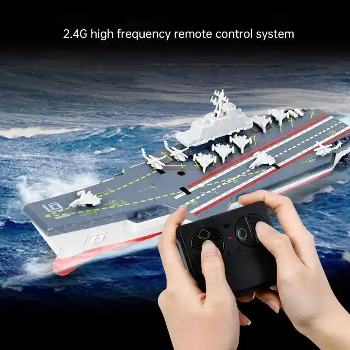 2.4GHz 4CH Remote Control Military Ship Toy - 360 Degree Rotation RC Carrier Ship for Kids