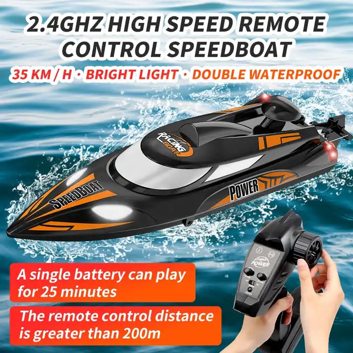 35KM High-Speed RC Water Speedboat - Night Light Power Racing Boat Toy for Kids