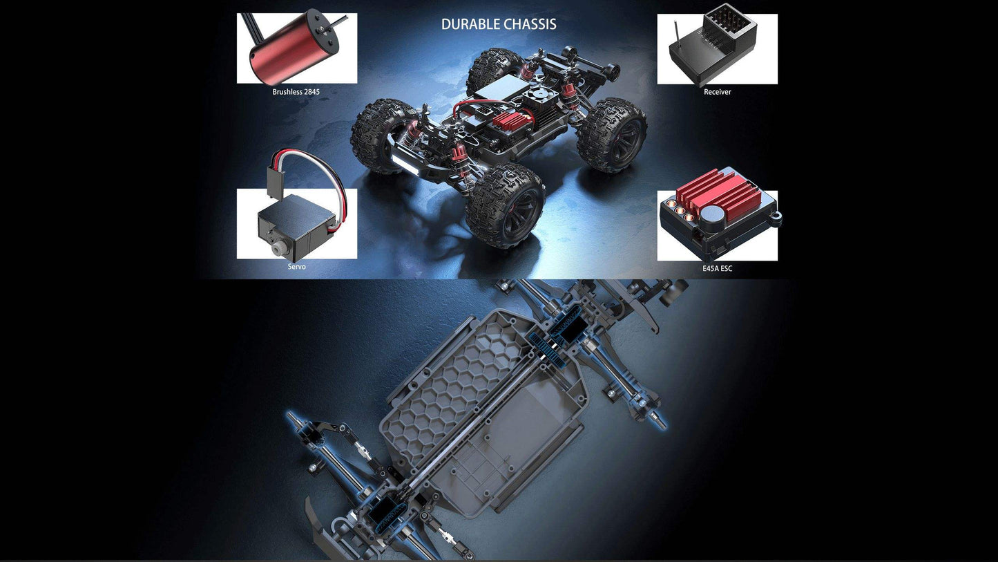 MJX 16210 1/16 4WD RC Monster Truck Brushless High-Speed 45km/h Fast Remote Control Car - Jumping Action, 120m Range