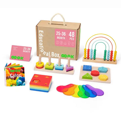 Early Educational Wooden Color Cognition Shape Sorter ? Rainbow Abacus and Fraction Puzzle for Kids (25-36 Months)