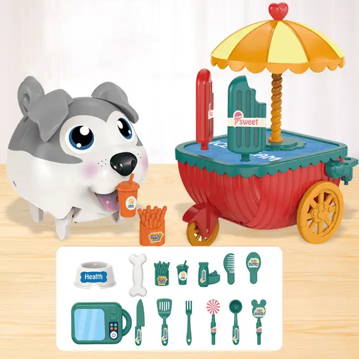 Educational Ice Cream Trolley Cart Pretend Play Game | Voice Sound Control Induction Walking Dog Simulation Electric Pet Toy