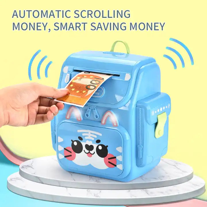 Kids ATM Toy | Cartoon Fingerprint Money Bank | Fun Backpack Piggy Bank for Savings