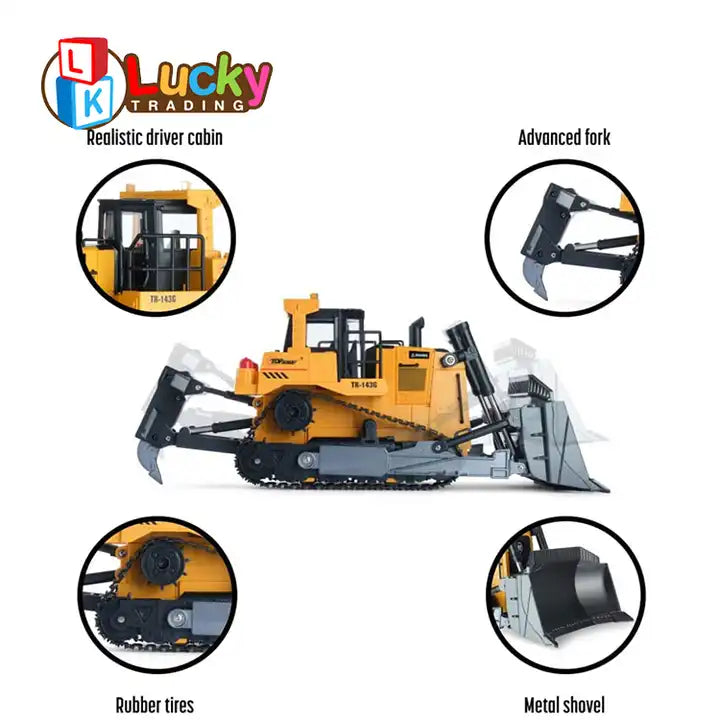 1554 Alloy Bulldozer - 1:16 Remote Control Car Electric Engineering Vehicle for Kids