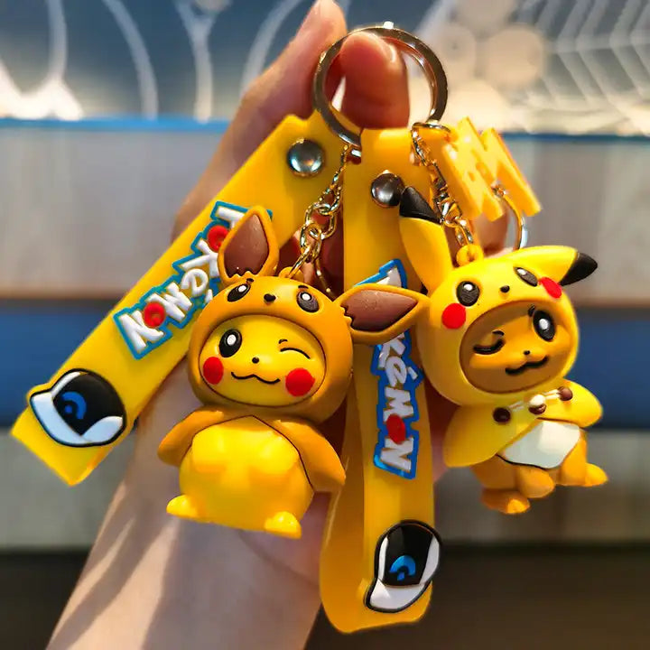 Pokémon Action Figure Keychain | Cute Anime Psyduck and Pikachu Car Key Ring Pendant for Backpacks