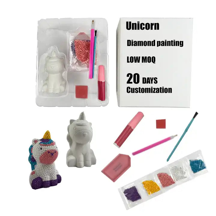 Custom DIY Educational Craft and Art Set ? Unicorn Plaster Diamond Painting Gift for Kids