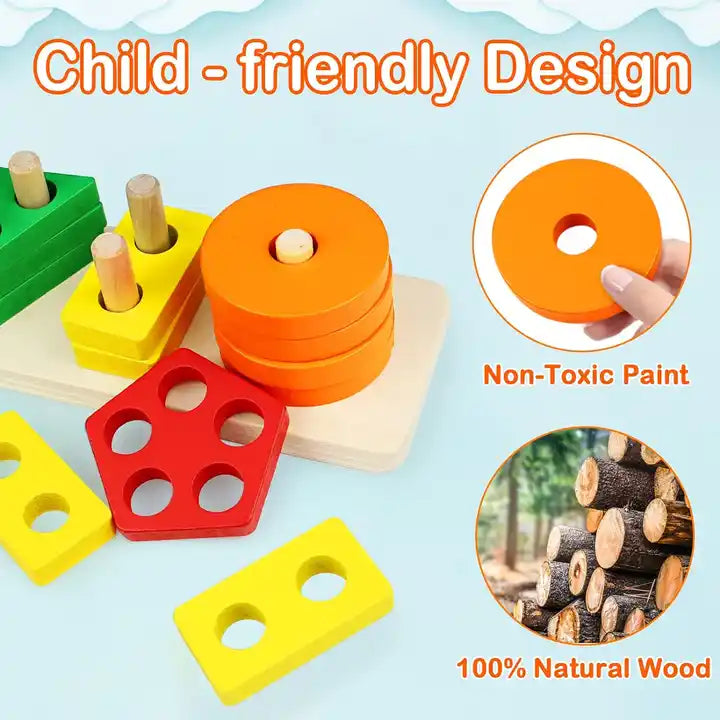 Educational Wooden Sorting Stacking Toys for Toddlers - Fun Developmental Play with DDP Shipping to Saudi Arabia