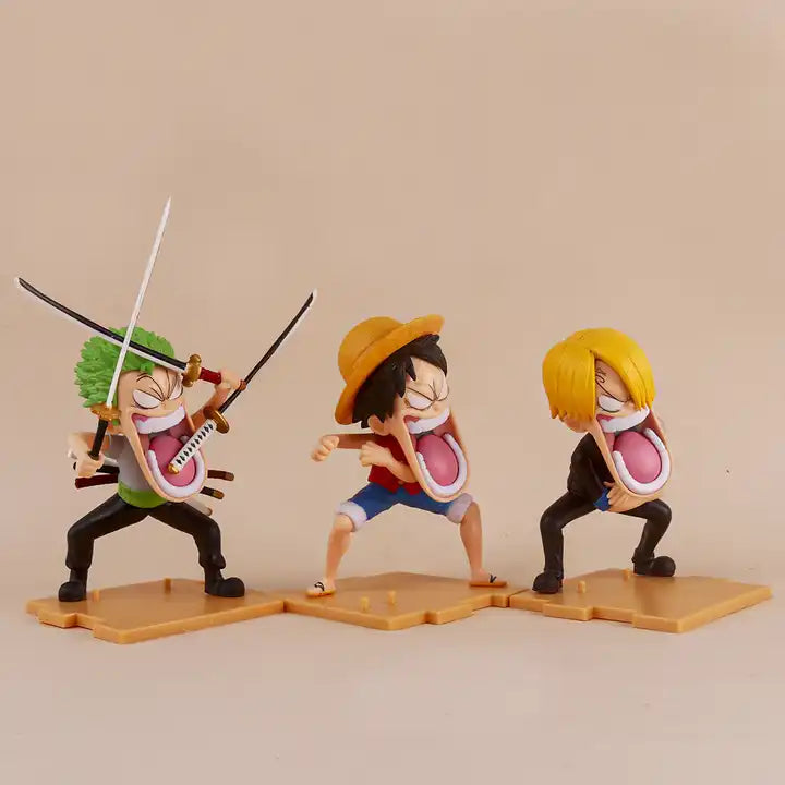 3PCS/SET Manga Figurine Statues - Hunger Luffy Zoro Sanji Q Version Funny PVC Anime Figure Model Toys Dolls