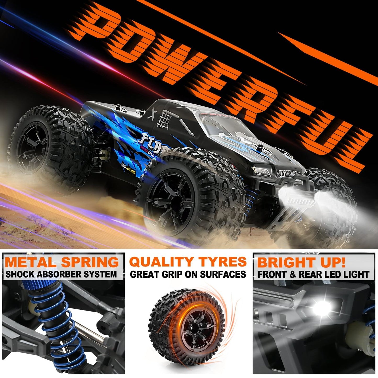 1:16 Scale 2.4GHz High-Speed Remote Control Monster Car – 4WD Cross Country Racing RC Vehicle for Kids